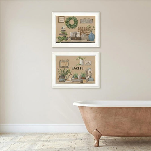 Set Of Two Bath Time 1 White Framed Print Bathroom Wall Art