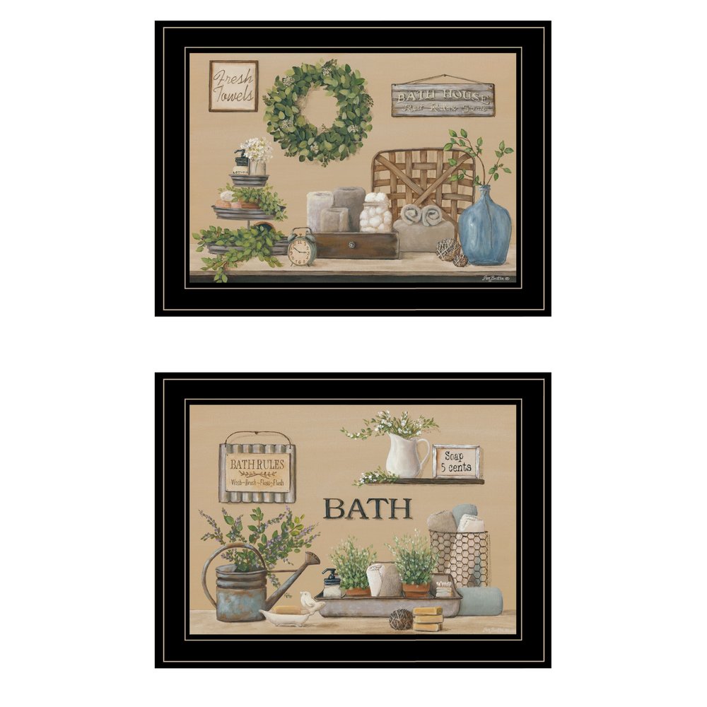 Set Of Two Bath Time 2 Black Framed Print Bathroom Wall Art