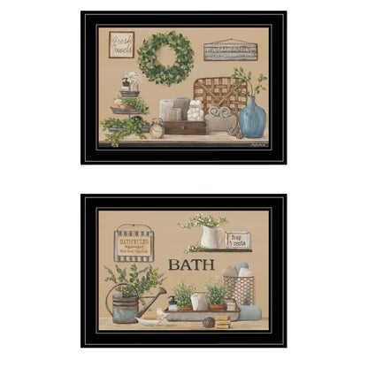 Set Of Two Bath Time 2 Black Framed Print Bathroom Wall Art