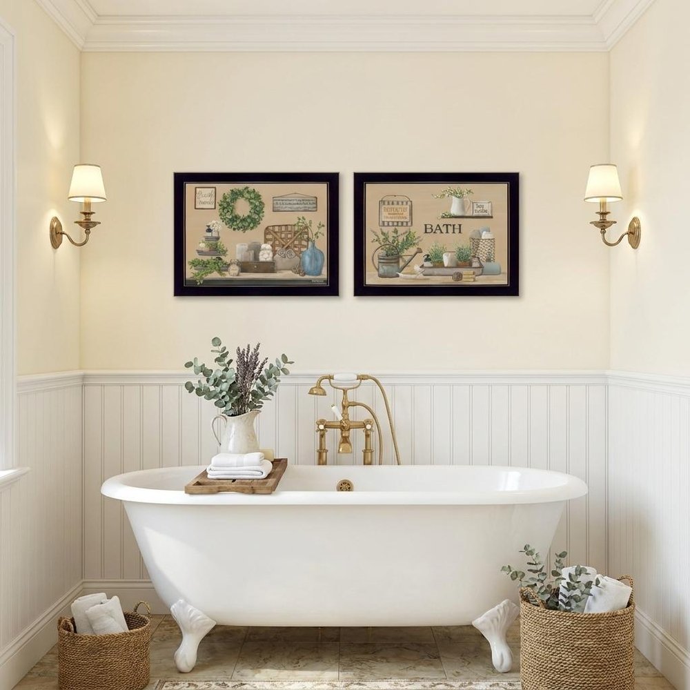 Set Of Two Bath Time 3 Black Framed Print Bathroom Wall Art
