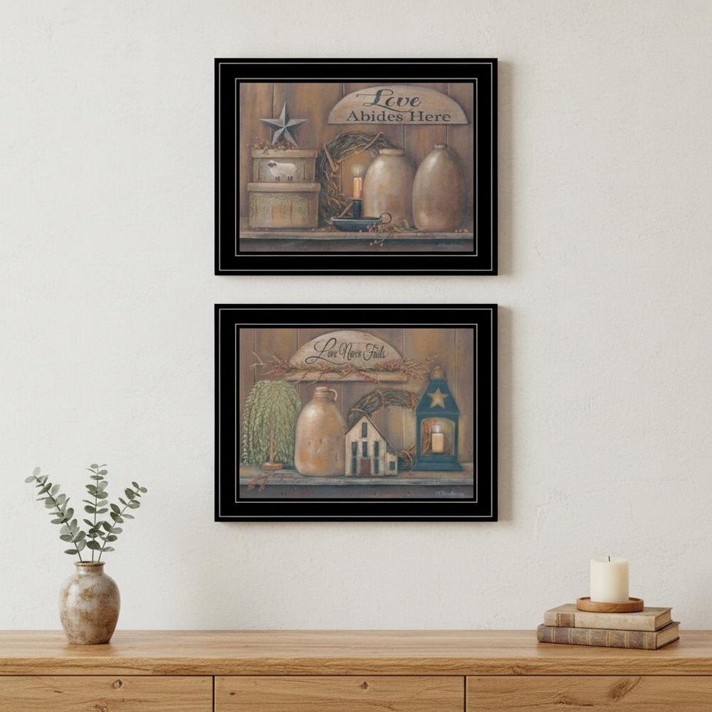 Set Of Two Love Never Fails 2 Black Framed Print Wall Art