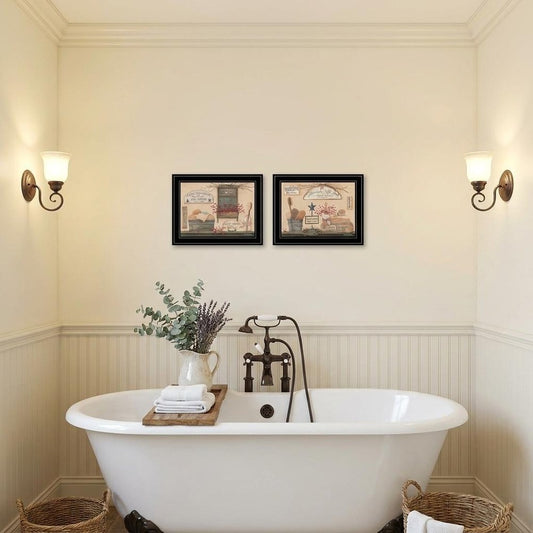 Set Of Two Wash Room 5 Black Framed Print Bathroom Wall Art
