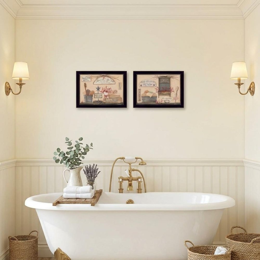 Set Of Two Wash Room Black Framed Print Bathroom Wall Art