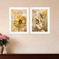 Set Of Two Yellow Flowers And Butterflies White Framed Print Wall Art
