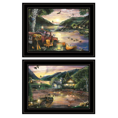 Set Of Two Lakefront Camping 2 Black Framed Wall Art