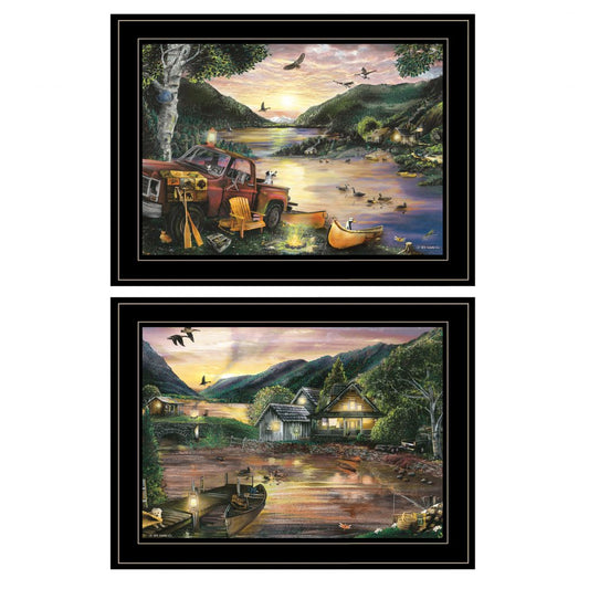 Set Of Two Lakefront Camping 2 Black Framed Wall Art