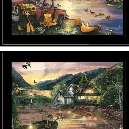 Set Of Two Lakefront Camping 2 Black Framed Wall Art