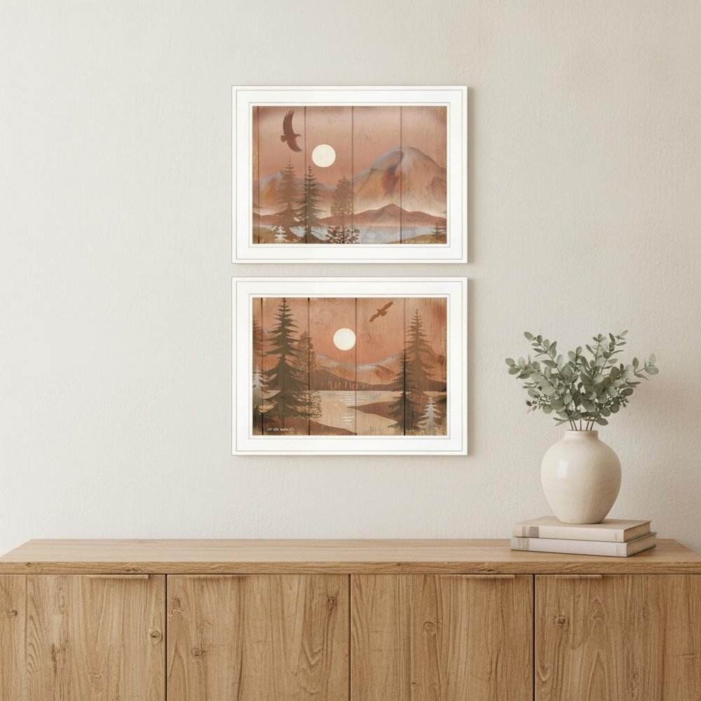 Set Of Two Full Moon I and II 1 White Framed Print Wall Art