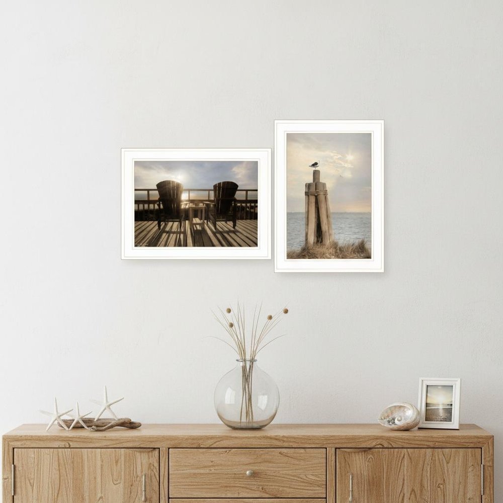 Set Of Two By The Sea White Framed Print Wall Art