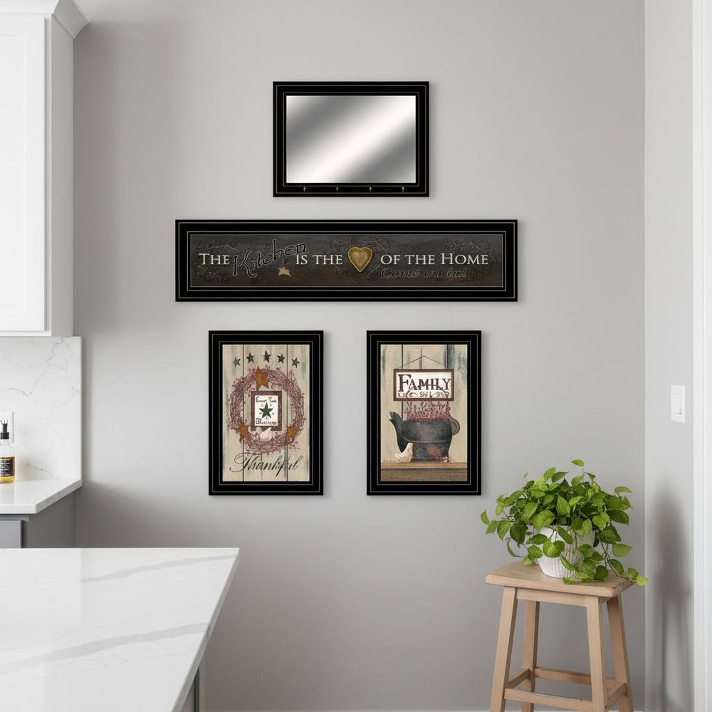 Set Of Three Primitive Kitchen Black Framed Kitchen Wall Art