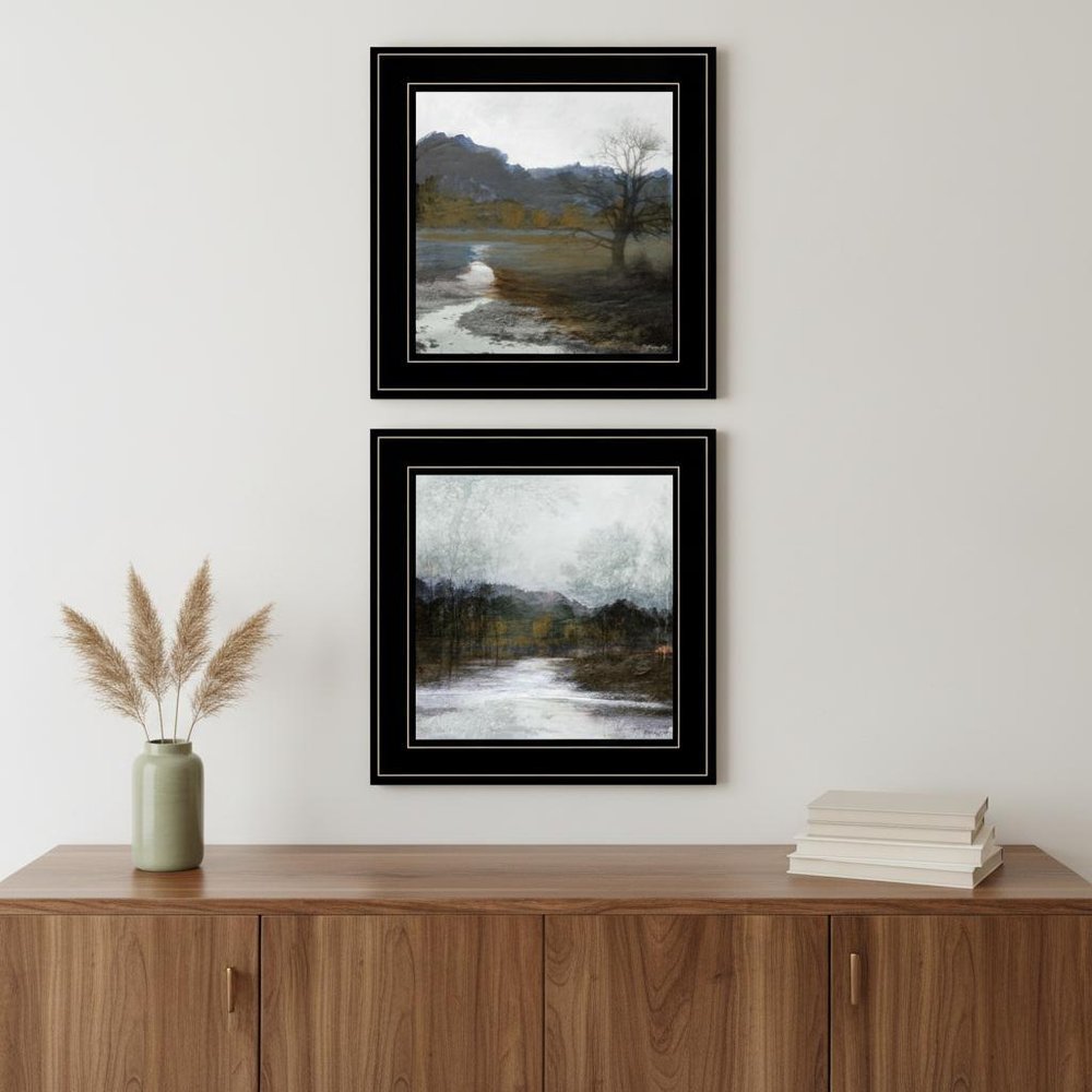 Set Of Two Winter Landscape 2 Black Framed Print Wall Art