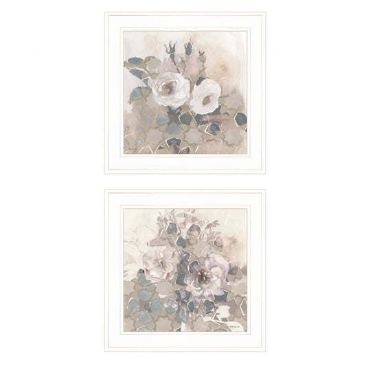 Set Of Two Transitional Blooms 1 White Framed Print Wall Art