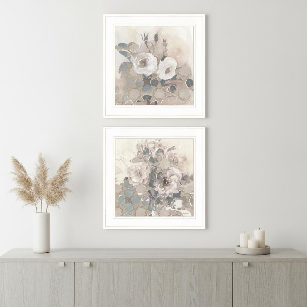 Set Of Two Transitional Blooms 1 White Framed Print Wall Art