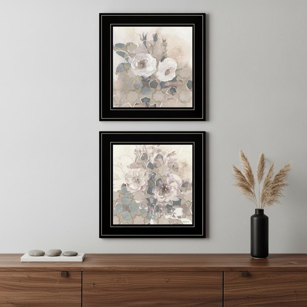 Set Of Two Transitional Blooms 2 Black Framed Print Wall Art
