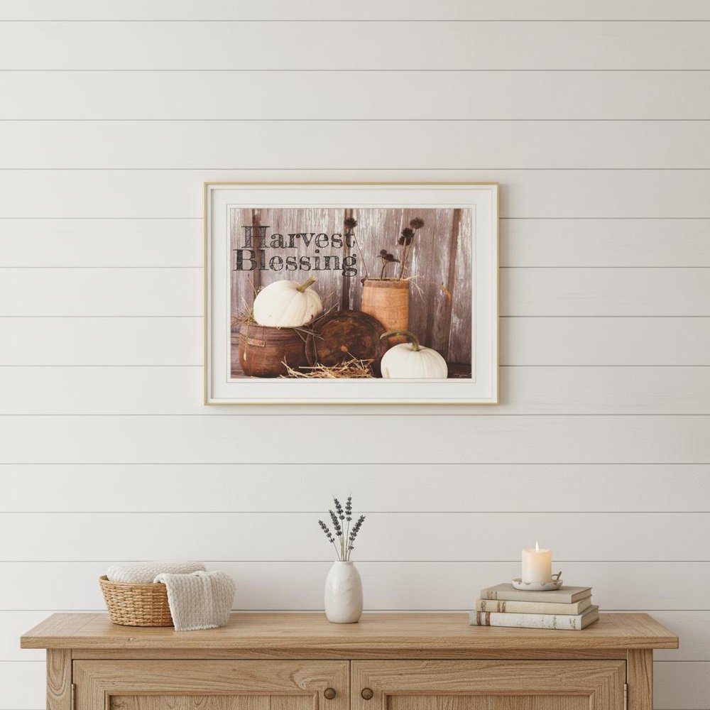 Harvest Blessings 1 White Framed Print Kitchen Wall Art