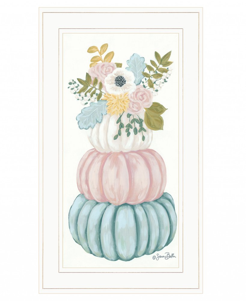 Floral Pumpkins White Framed Print Wall Art
