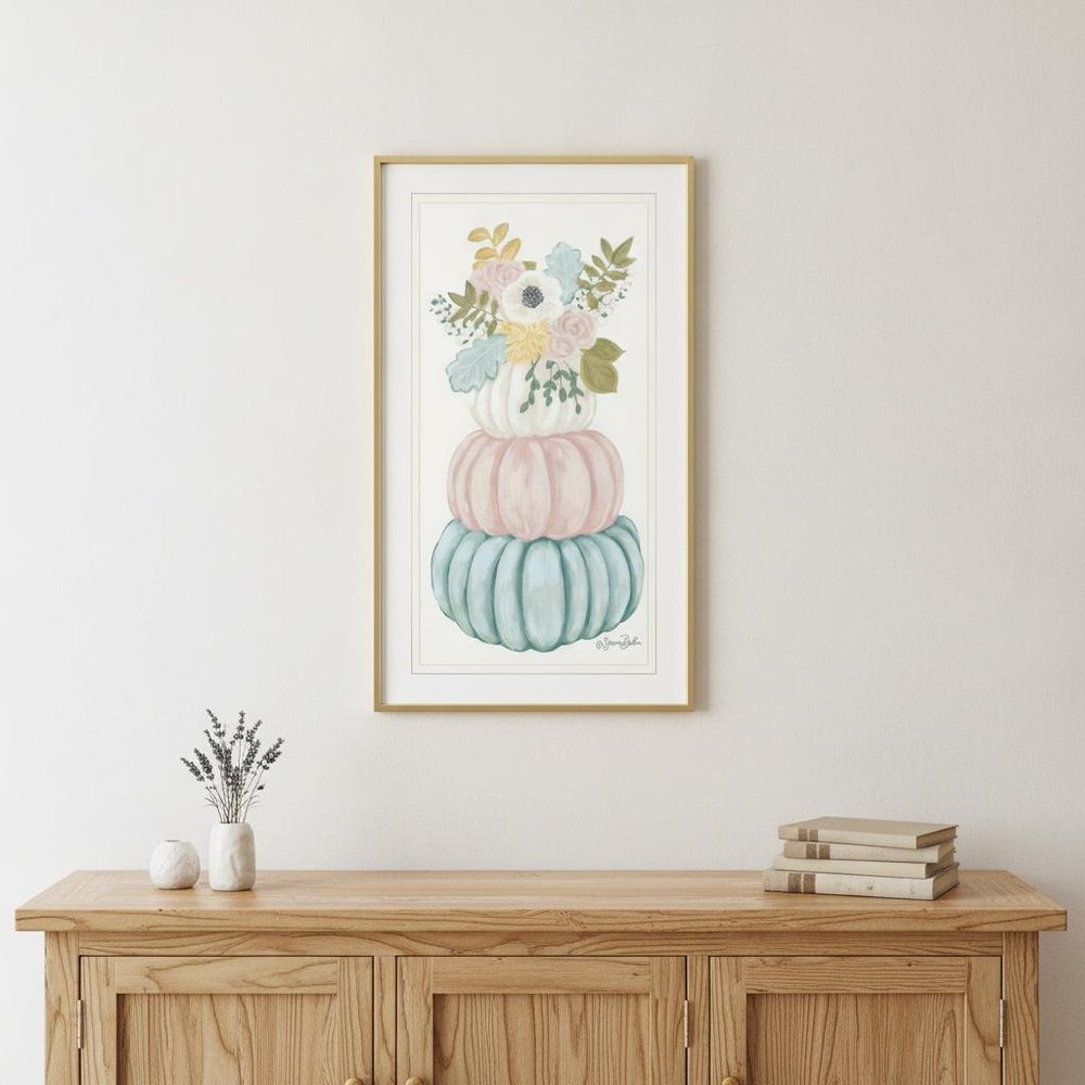 Floral Pumpkins White Framed Print Wall Art