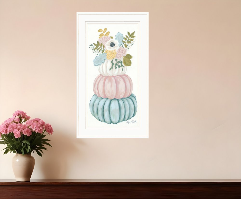 Floral Pumpkins White Framed Print Wall Art