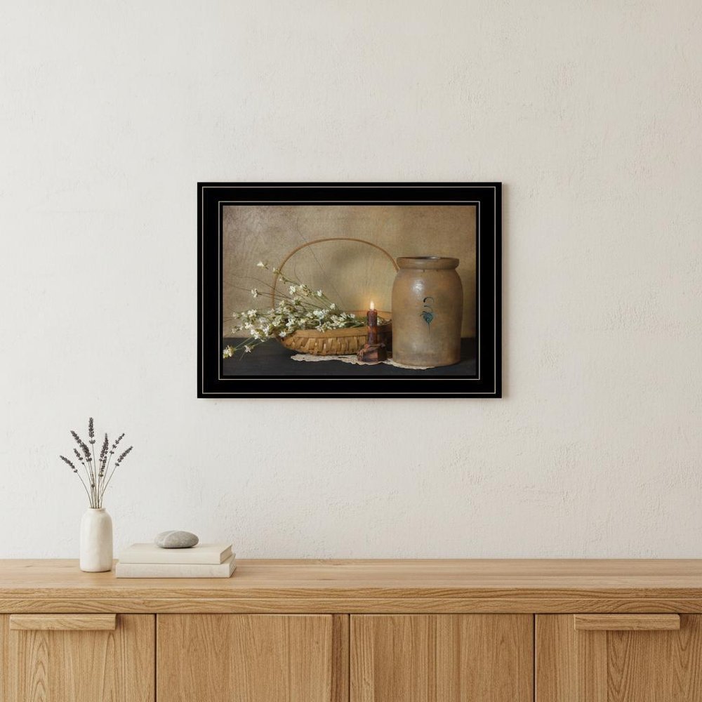 Basket of Flowers 2 Black Framed Print Wall Art