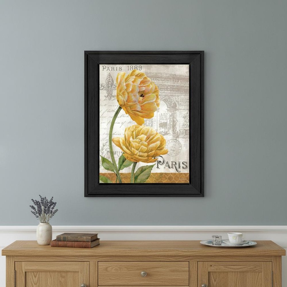 Golden Flowers Black Framed Print Wall Art