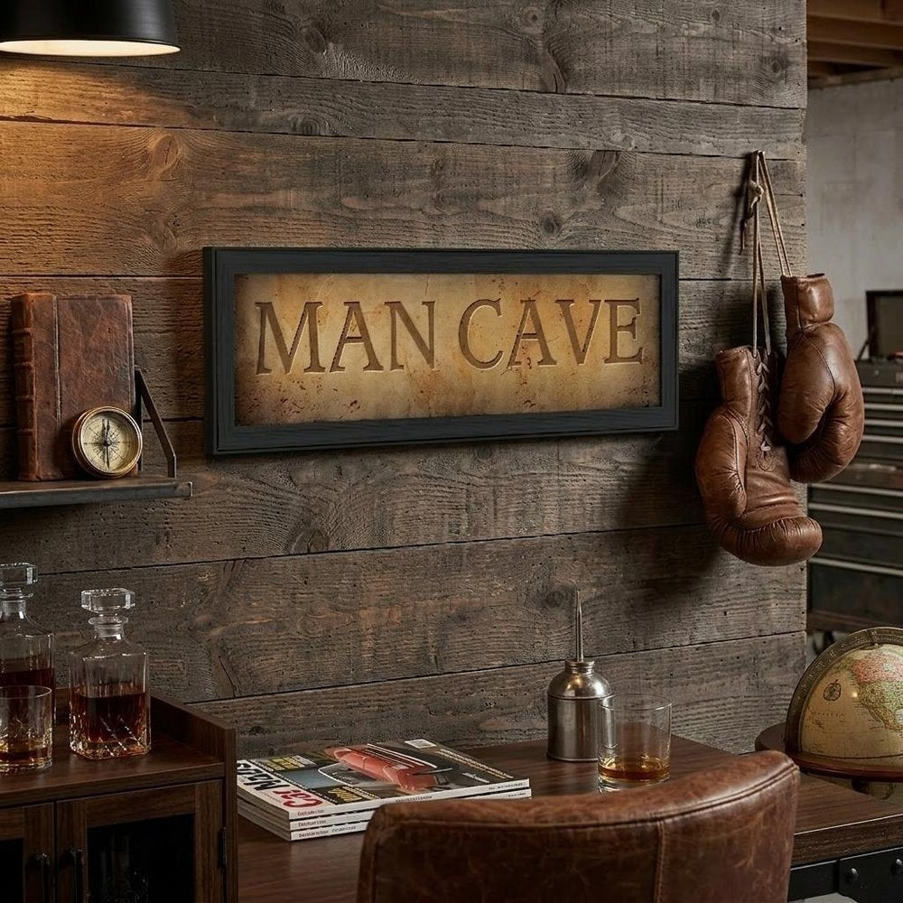 9" x 21" Man Cave Black Framed Print Wall Art