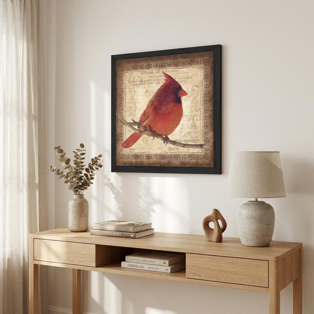 Male Cardinal 2 Black Framed Print Wall Art
