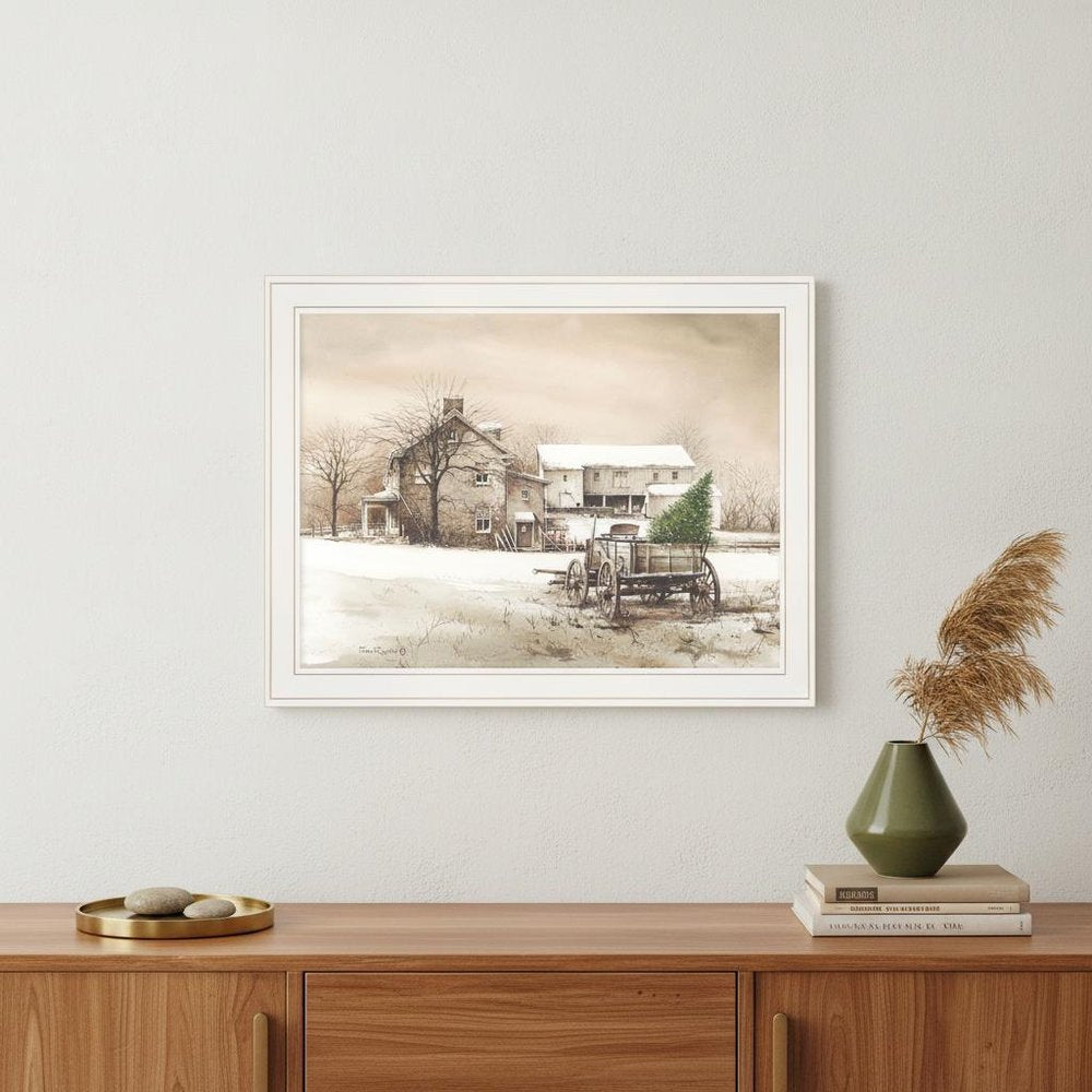 Bringing Home the Tree 2 White Framed Print Wall Art