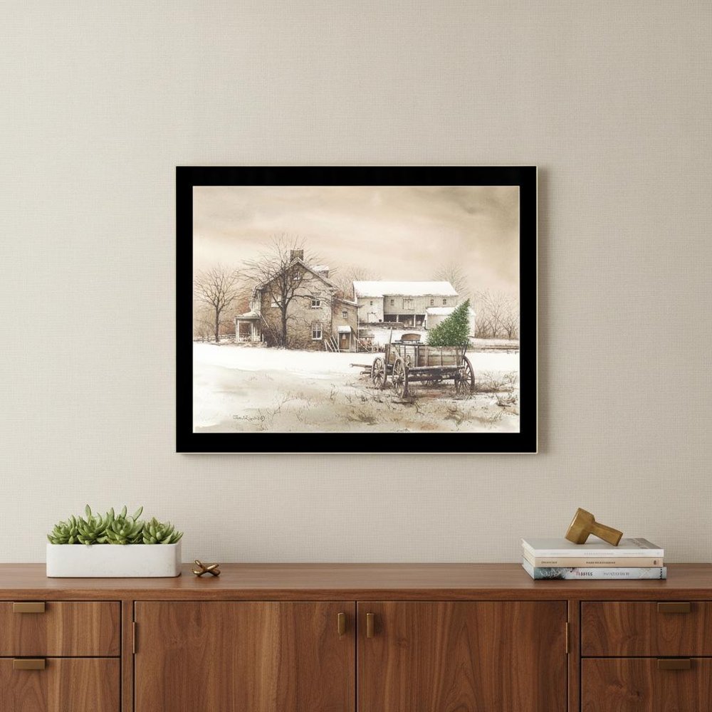 Bringing Home the Tree 3 Black Framed Print Wall Art