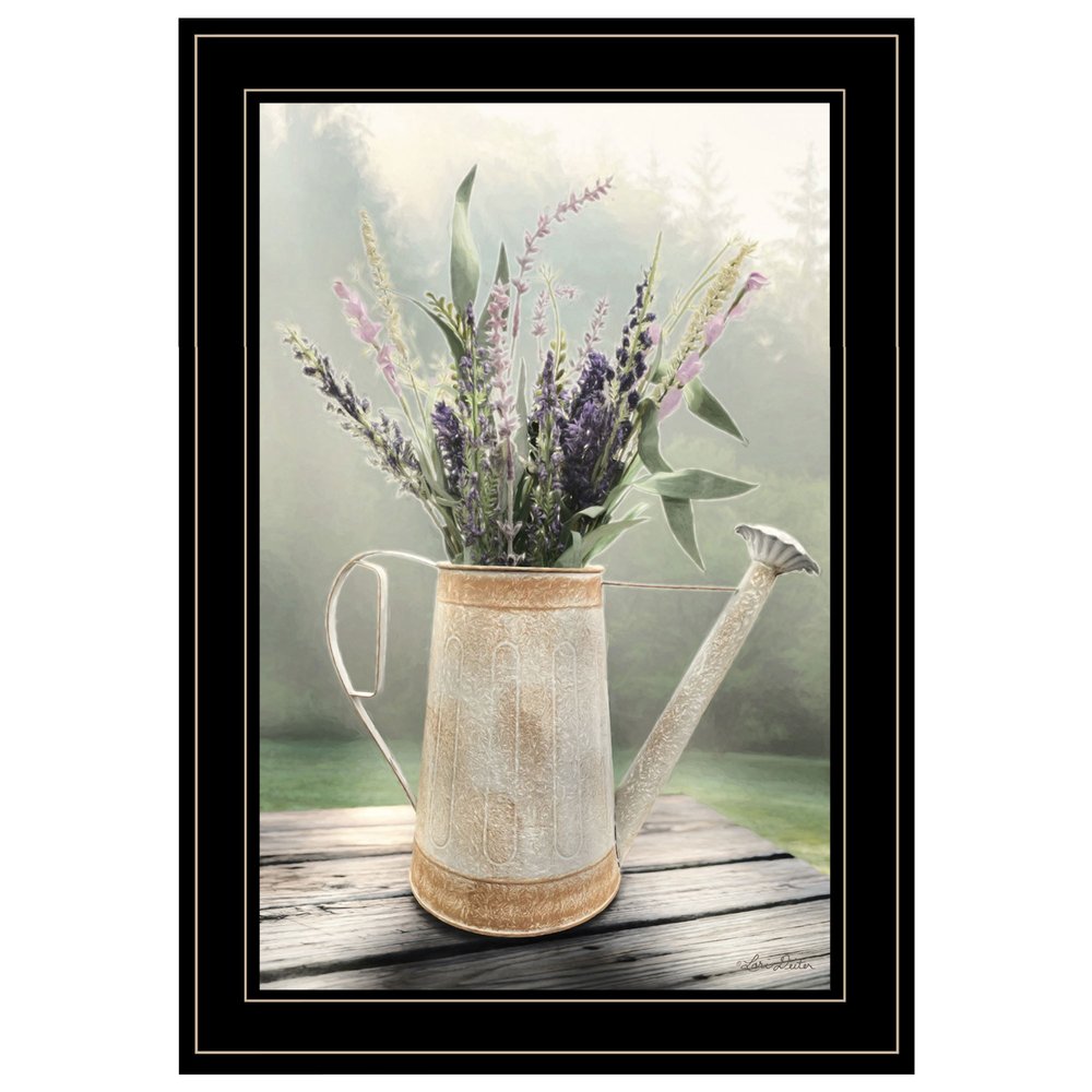 Lavender Watering Can 1 Black Framed Wall Art