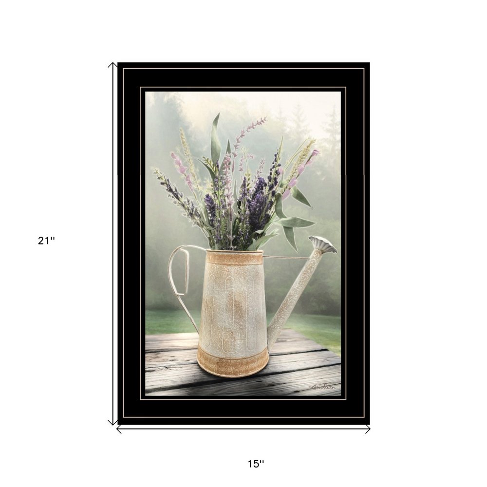 Lavender Watering Can 1 Black Framed Wall Art