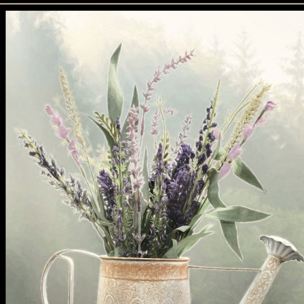 Lavender Watering Can 1 Black Framed Wall Art
