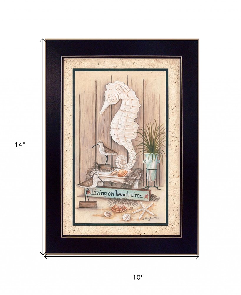 Living on Beach Time Black Framed Print Wall Art