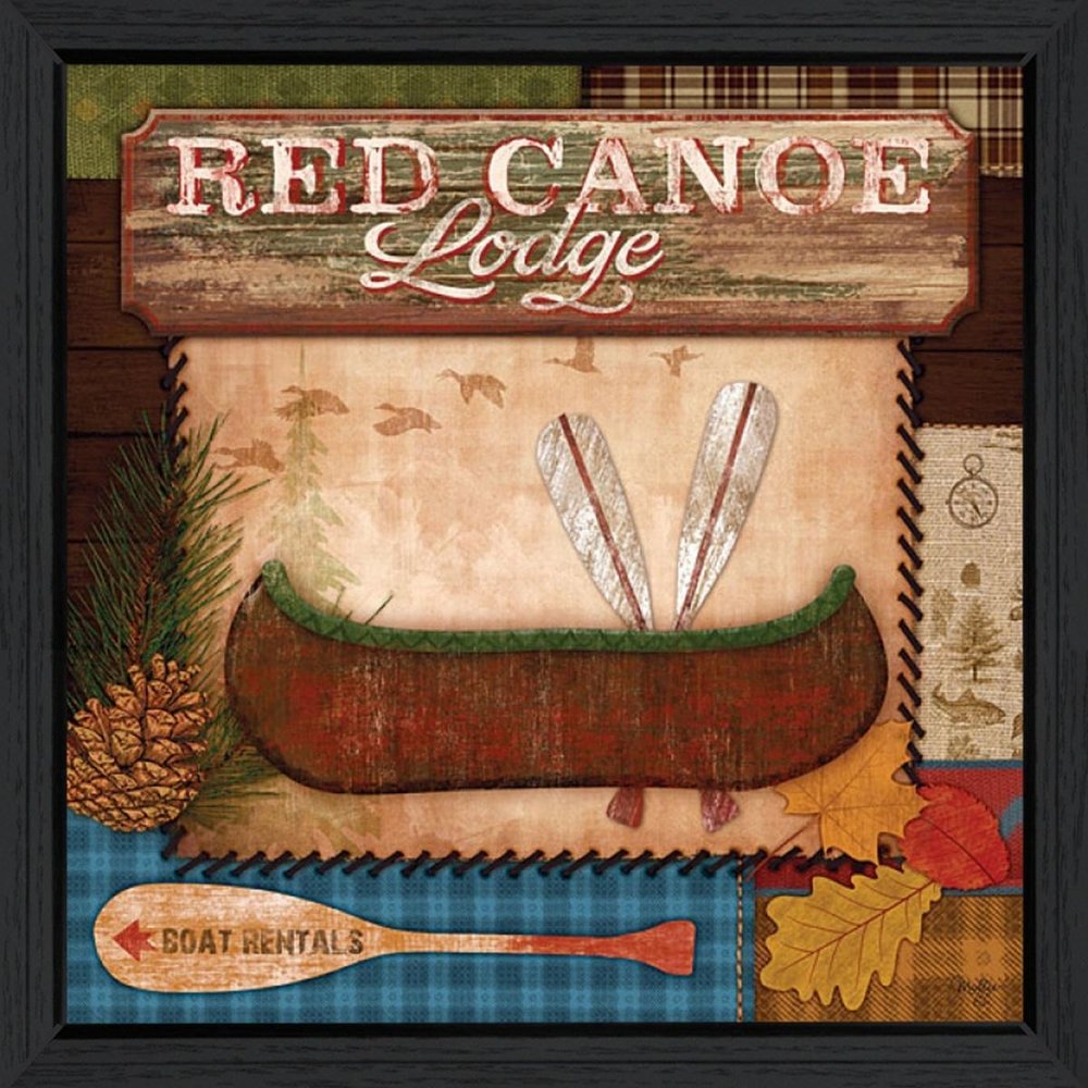 Red Canoe Lodge 2 Black Framed Print Wall Art