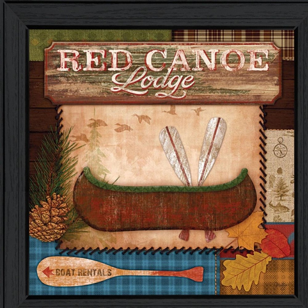 Red Canoe Lodge 2 Black Framed Print Wall Art