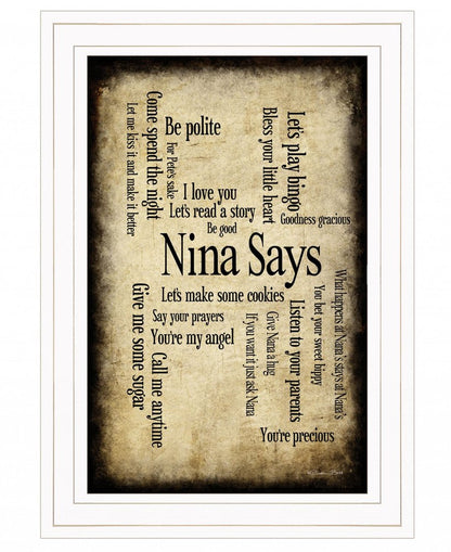 Nina Says 1 White Framed Print Wall Art