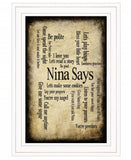 Nina Says 1 White Framed Print Wall Art