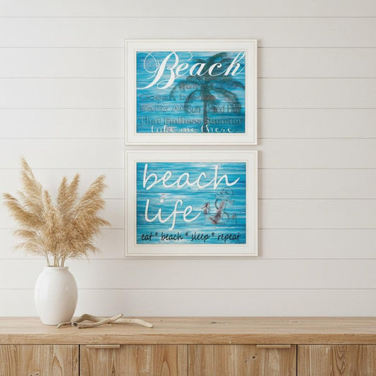 Set Of Two Beach Life 4 White Framed Print Wall Art