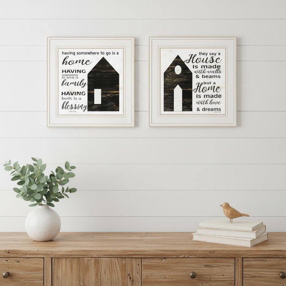 Set Of Two House or Blessing White Framed Print Wall Art