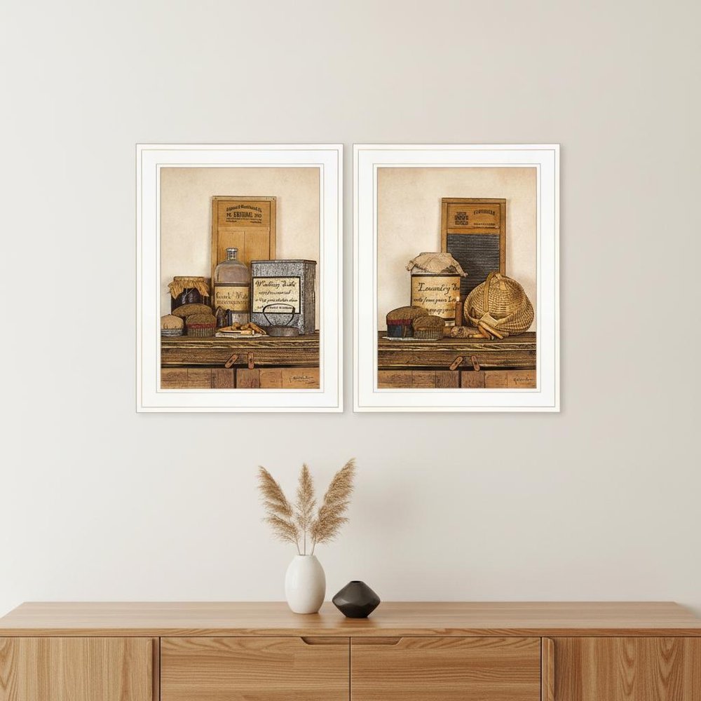 Set Of Two Creek Water Laundry White Framed Print Bathroom Wall Art