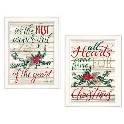 Set Of Two All Hearts Come Home for Christmas 1 White Framed Print Wall Art