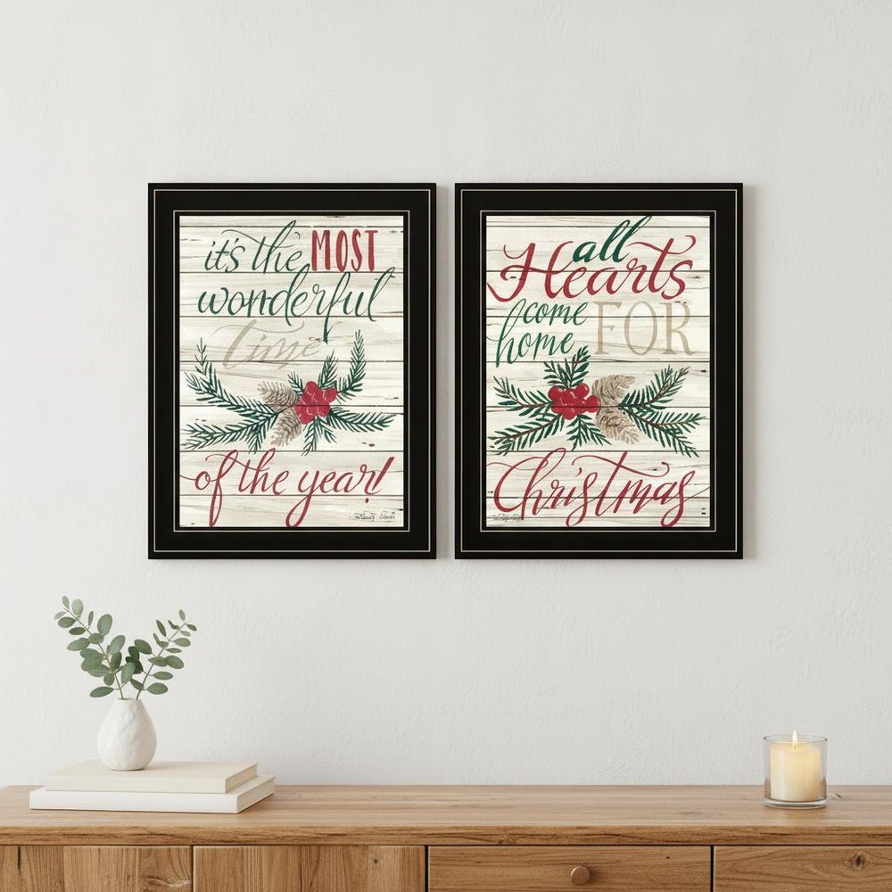 Set Of Two All Hearts Come Home for Christmas 2 Black Framed Print Wall Art