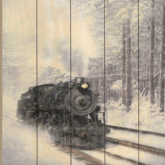 Snowy Locomotive Unframed Picket Fence Wall Art