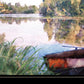 Rowboat Pond Landscape 3 Black Framed Print Wall Art
