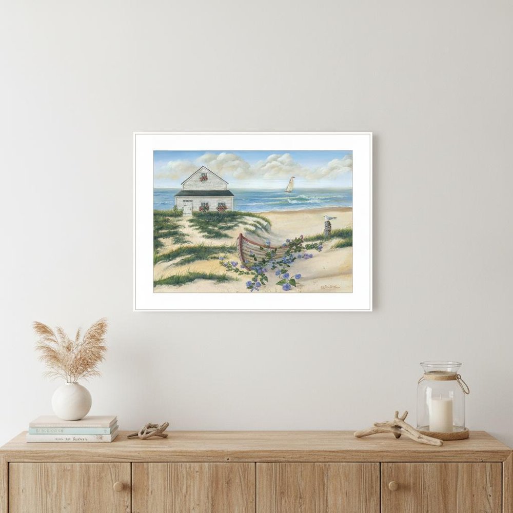 Beach Cottage II 1 White Framed Print Wall Art