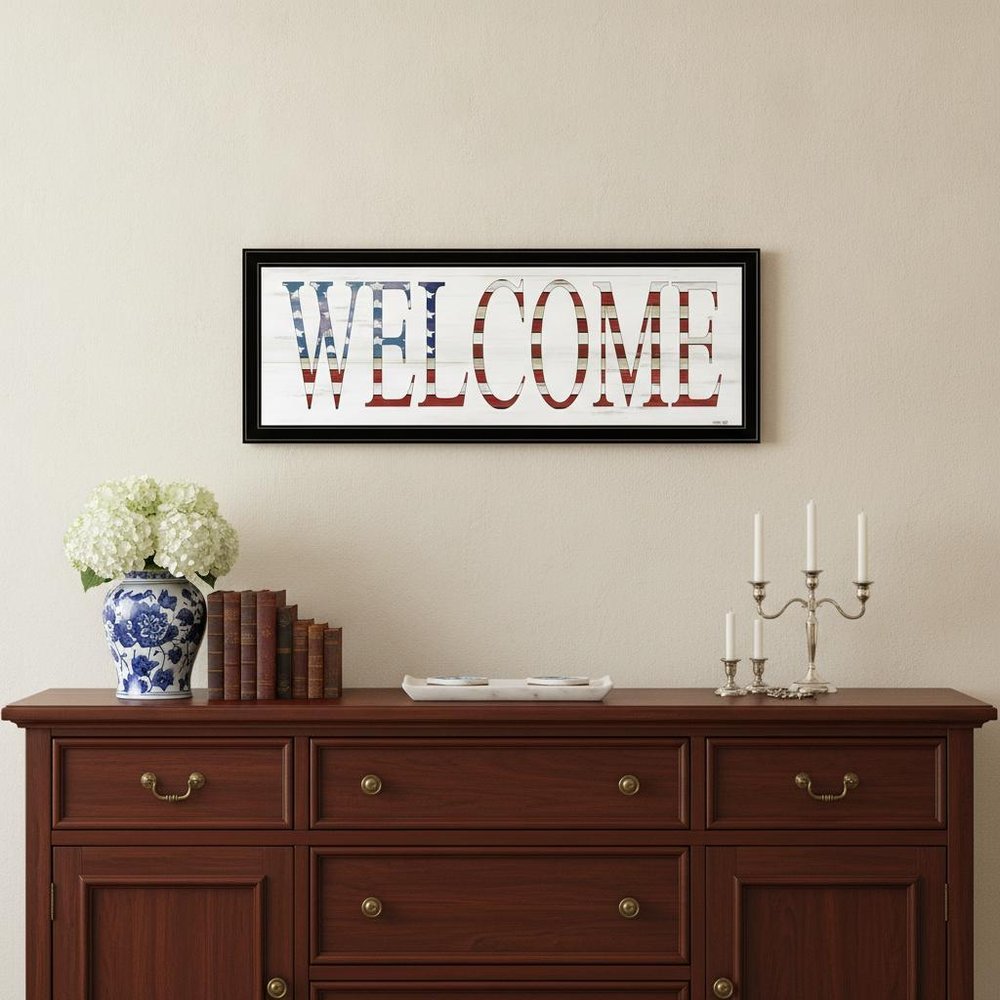 Patriotic Welcome 2 Black Framed Print Wall Art