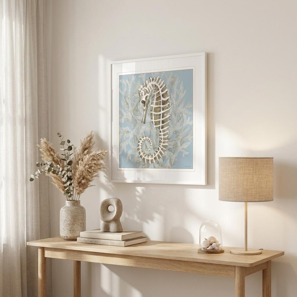 Coral Seahorse II 2 White Framed Print Wall Art