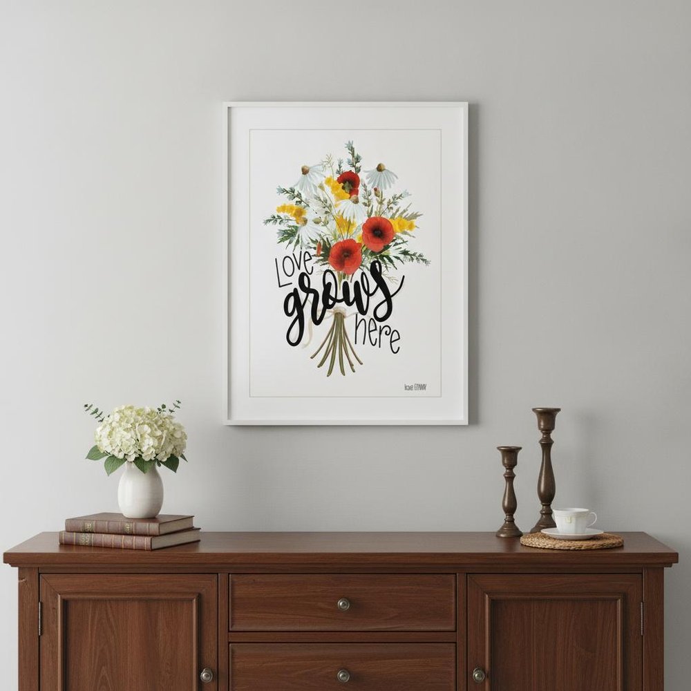 Love Grows Here 2 White Framed Print Wall Art