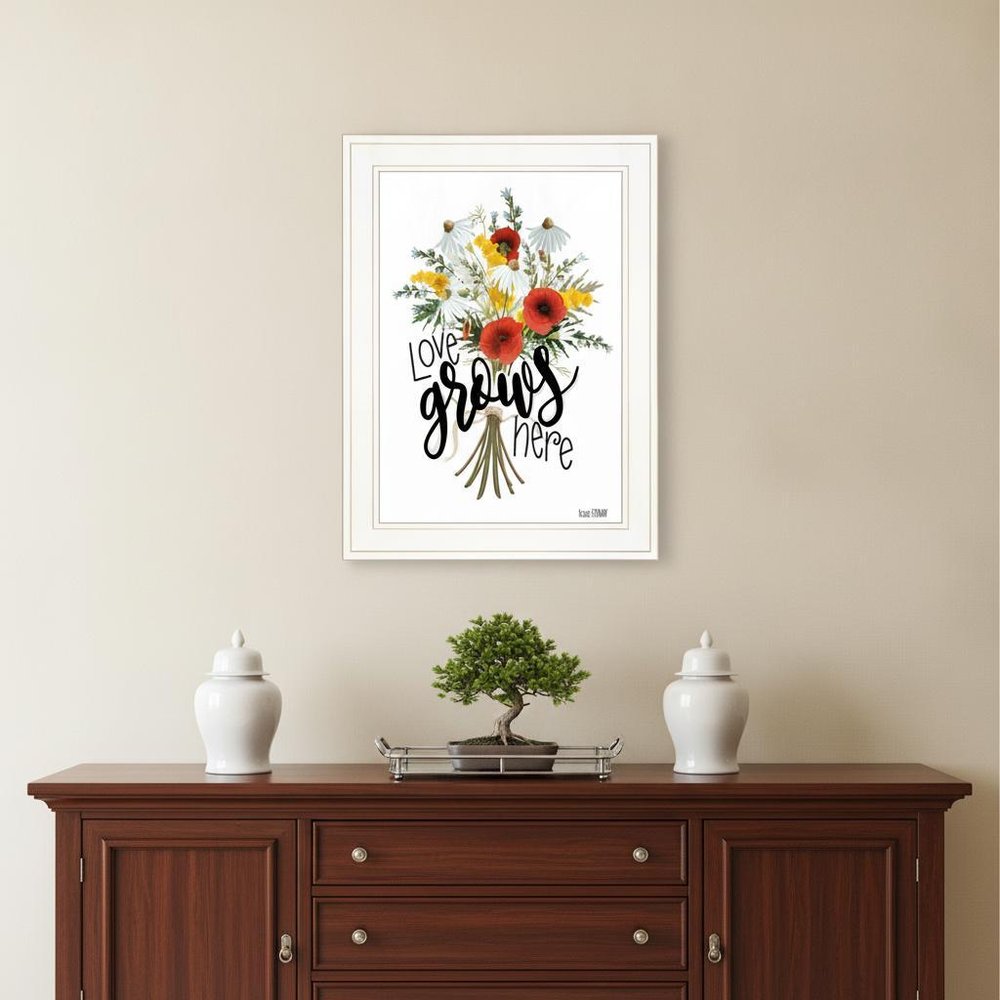 Love Grows Here 3 White Framed Print Wall Art