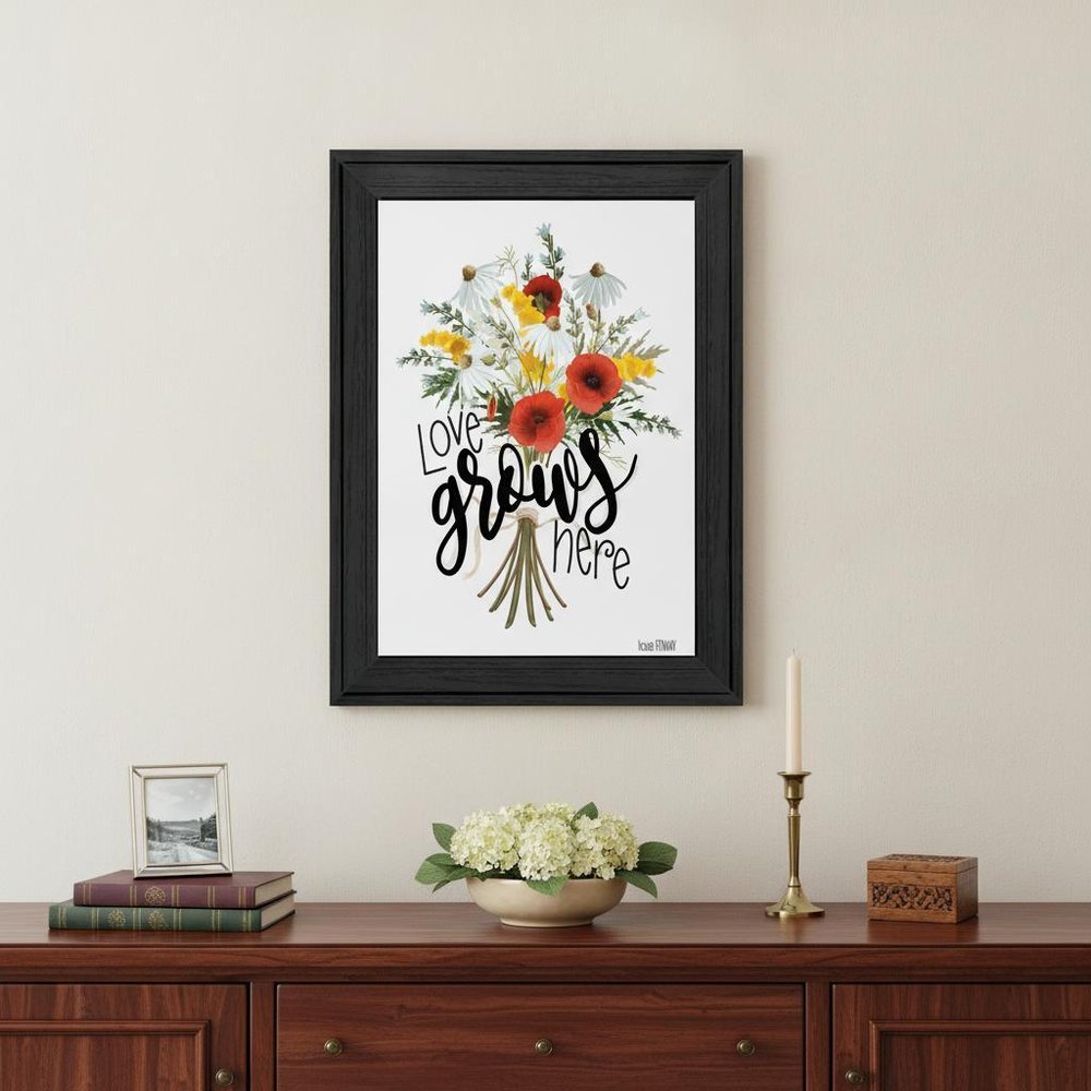 Love Grows Here 3 White Framed Print Wall Art