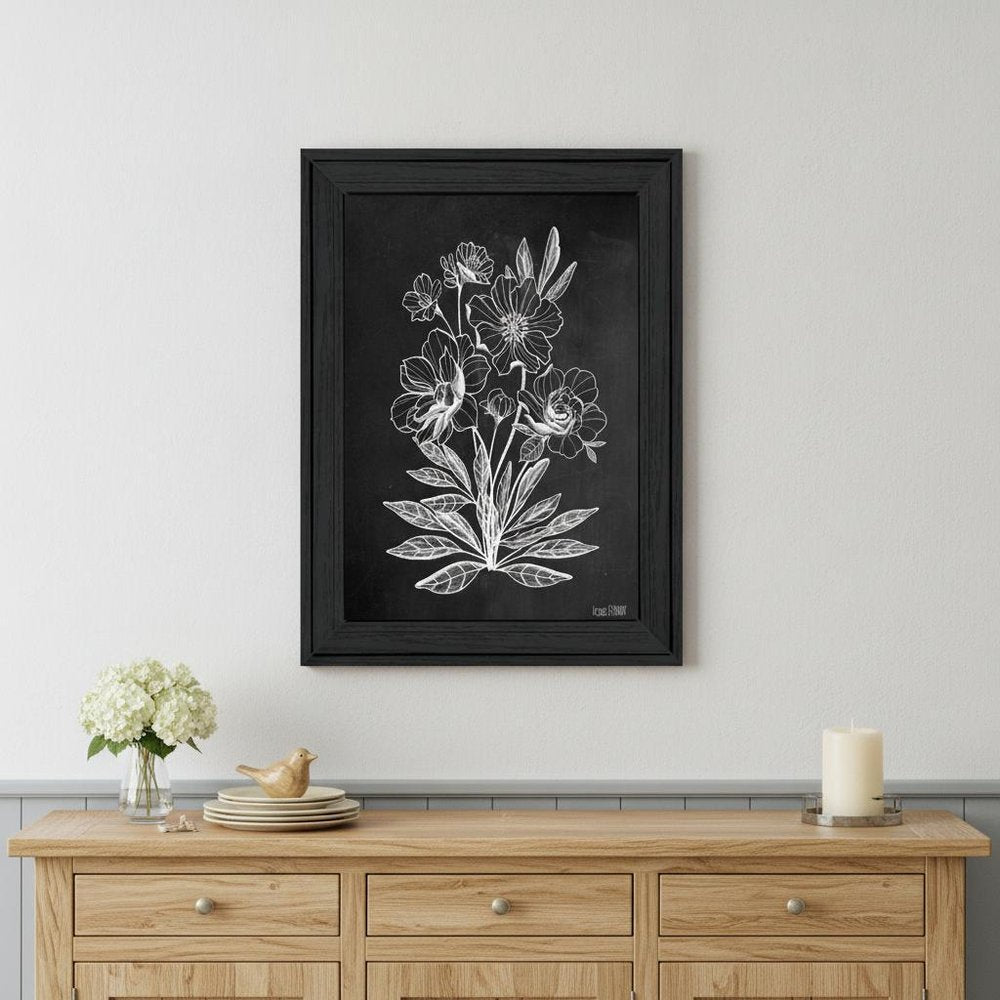 Vintage Chalkboard Flowers Black Framed Print Wall Art